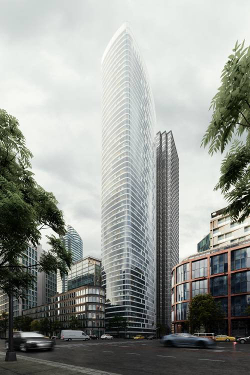 High skyscraper building front of view